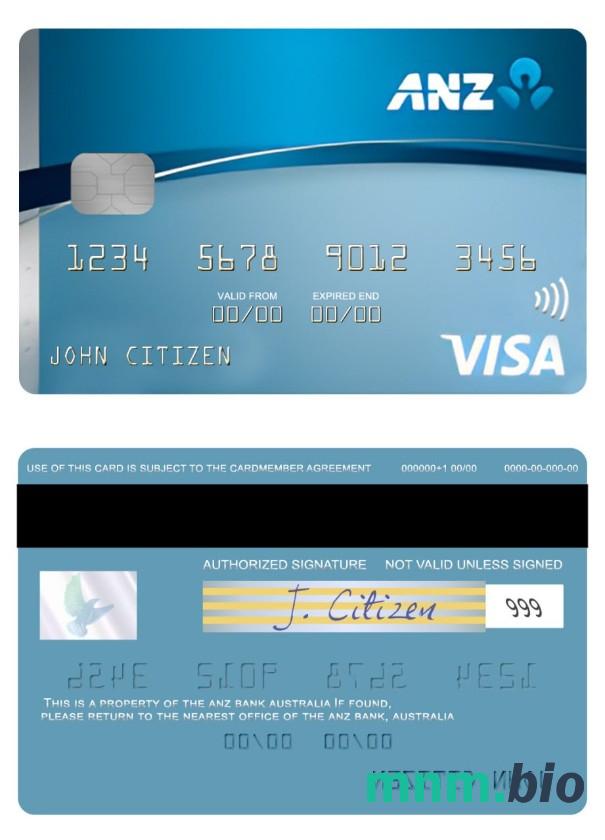 Australia ANZ Low Rate credit przykład karty visa w formacie PSD